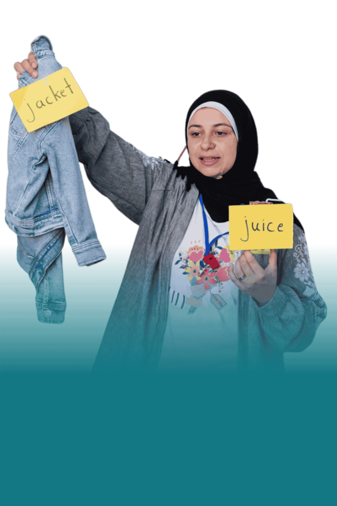 a teacher in levant school teaching english with interactive curricula